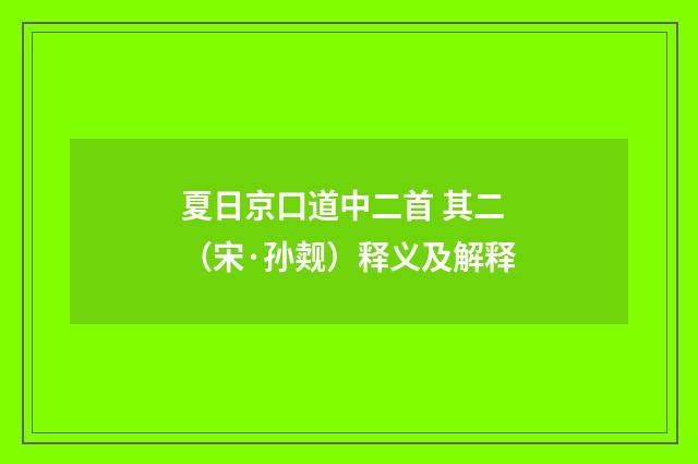 夏日京口道中二首 其二（宋·孙觌）释义及解释