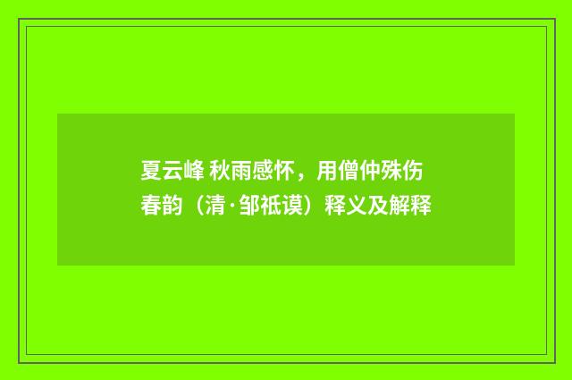 夏云峰 秋雨感怀，用僧仲殊伤春韵（清·邹祗谟）释义及解释