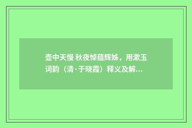 壶中天慢 秋夜悼蕴辉姊，用漱玉词韵（清·于晓霞）释义及解释