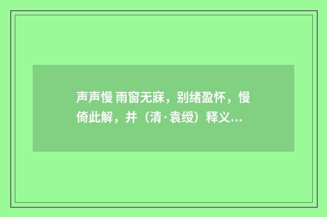 声声慢 雨窗无寐，别绪盈怀，慢倚此解，并（清·袁绶）释义及解释