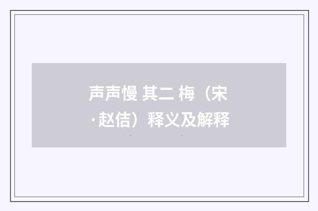 声声慢 其二 梅（宋·赵佶）释义及解释