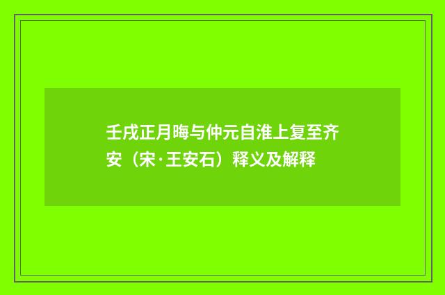 壬戌正月晦与仲元自淮上复至齐安（宋·王安石）释义及解释