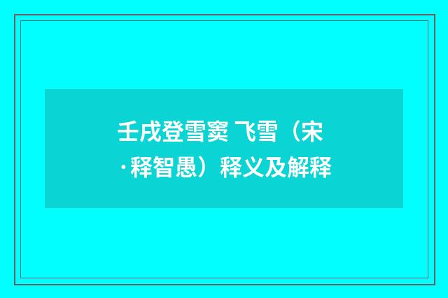 壬戌登雪窦 飞雪（宋·释智愚）释义及解释