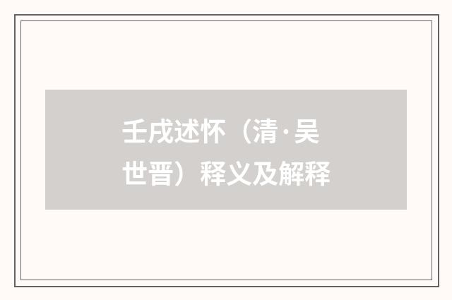 壬戌述怀（清·吴世晋）释义及解释