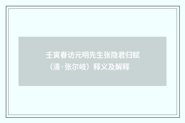 壬寅春访元明先生张隐君归赋（清·张尔岐）释义及解释