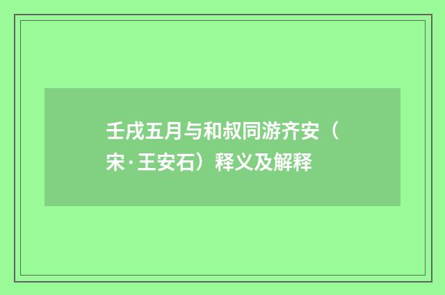 壬戌五月与和叔同游齐安（宋·王安石）释义及解释