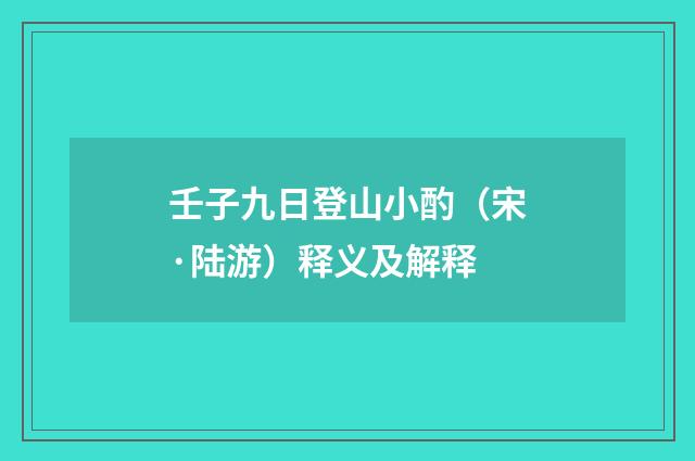 壬子九日登山小酌（宋·陆游）释义及解释