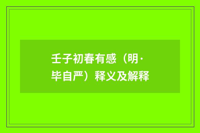 壬子初春有感（明·毕自严）释义及解释