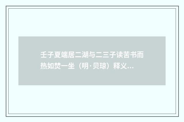 壬子夏端居二湖与二三子读苦书而热如焚一坐（明·贝琼）释义及解释