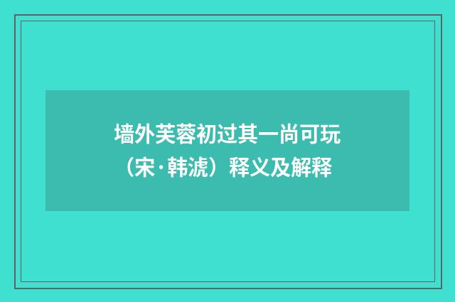 墙外芙蓉初过其一尚可玩（宋·韩淲）释义及解释