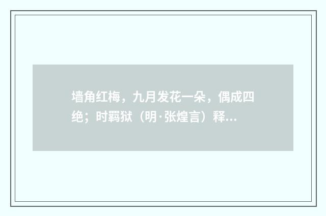 墙角红梅，九月发花一朵，偶成四绝；时羁狱（明·张煌言）释义及解释