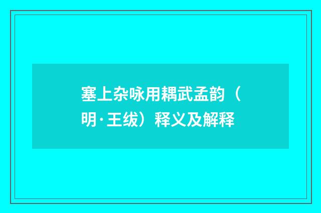 塞上杂咏用耦武孟韵（明·王绂）释义及解释