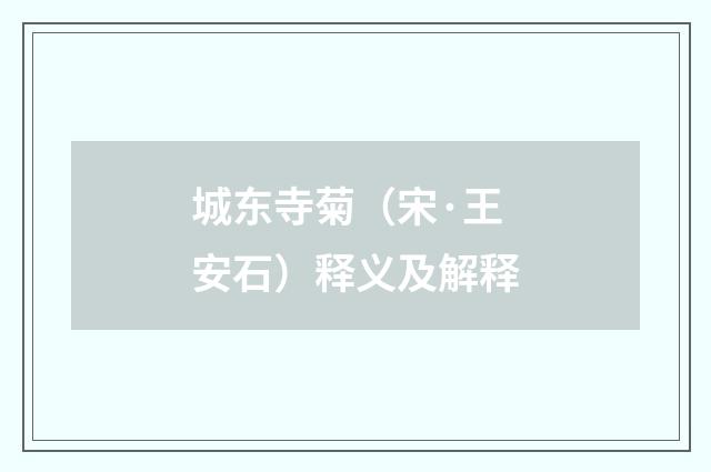 城东寺菊（宋·王安石）释义及解释