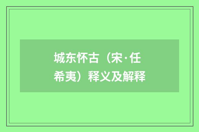 城东怀古（宋·任希夷）释义及解释