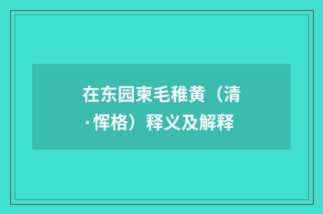 在东园柬毛稚黄（清·恽格）释义及解释