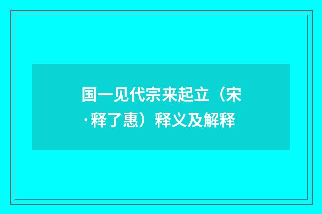 国一见代宗来起立（宋·释了惠）释义及解释