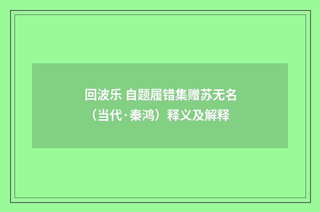 回波乐 自题履错集赠苏无名（当代·秦鸿）释义及解释