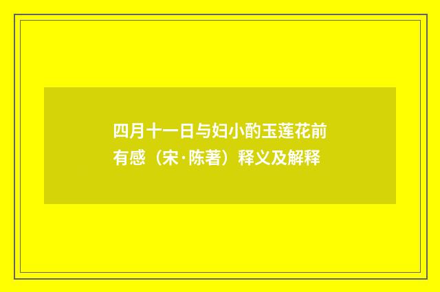 四月十一日与妇小酌玉莲花前有感（宋·陈著）释义及解释
