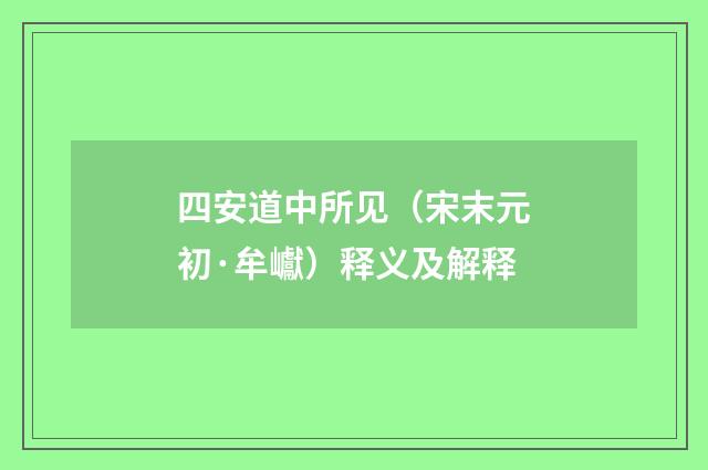 四安道中所见（宋末元初·牟巘）释义及解释