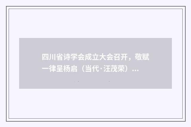 四川省诗学会成立大会召开，敬赋一律呈杨启（当代·汪茂荣）释义及解释