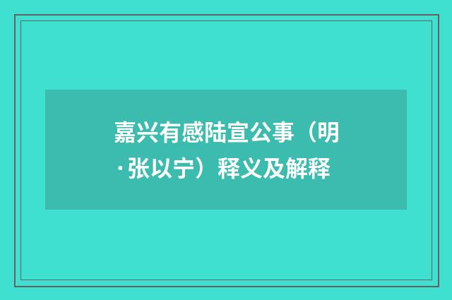 嘉兴有感陆宣公事（明·张以宁）释义及解释