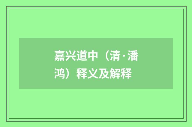 嘉兴道中（清·潘鸿）释义及解释