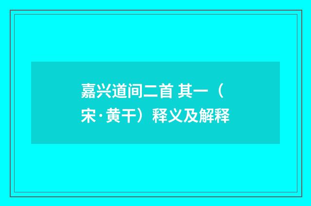 嘉兴道间二首 其一（宋·黄干）释义及解释