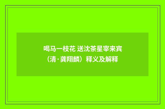 喝马一枝花 送沈茶星宰来宾（清·龚翔麟）释义及解释