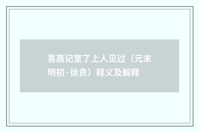 喜高记室了上人见过（元末明初·徐贲）释义及解释