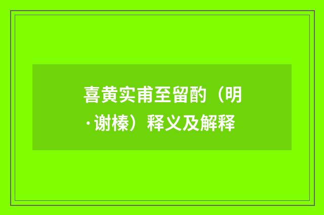 喜黄实甫至留酌（明·谢榛）释义及解释