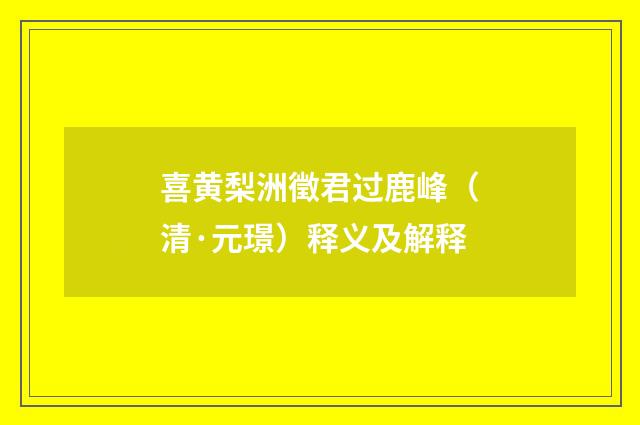 喜黄梨洲徵君过鹿峰（清·元璟）释义及解释