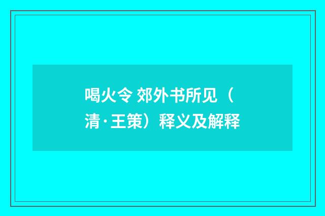 喝火令 郊外书所见（清·王策）释义及解释