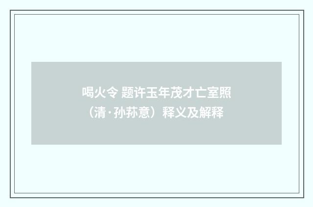 喝火令 题许玉年茂才亡室照（清·孙荪意）释义及解释
