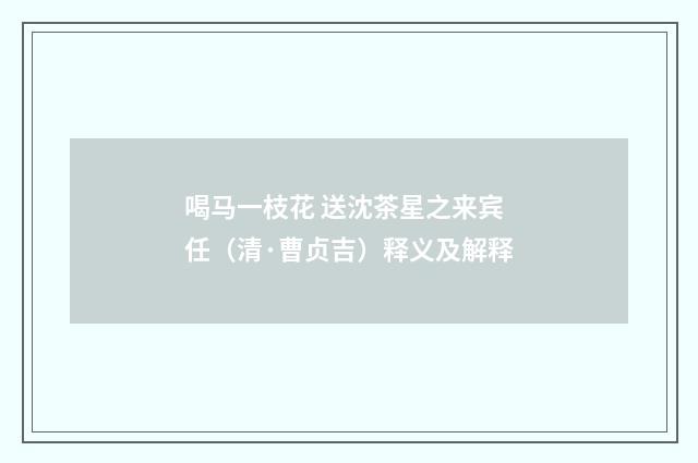 喝马一枝花 送沈茶星之来宾任（清·曹贞吉）释义及解释