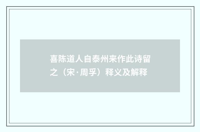 喜陈道人自泰州来作此诗留之（宋·周孚）释义及解释