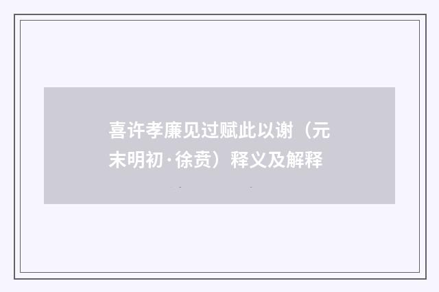 喜许孝廉见过赋此以谢（元末明初·徐贲）释义及解释