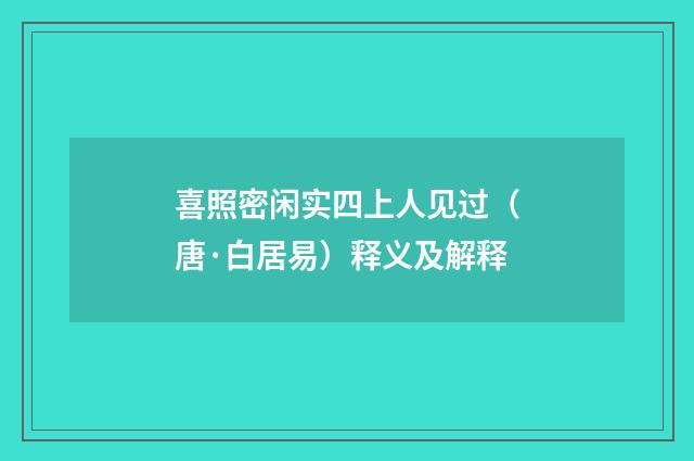 喜照密闲实四上人见过（唐·白居易）释义及解释
