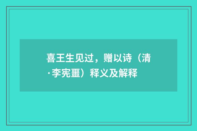 喜王生见过，赠以诗（清·李宪噩）释义及解释