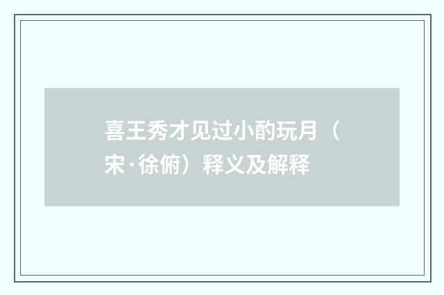 喜王秀才见过小酌玩月（宋·徐俯）释义及解释