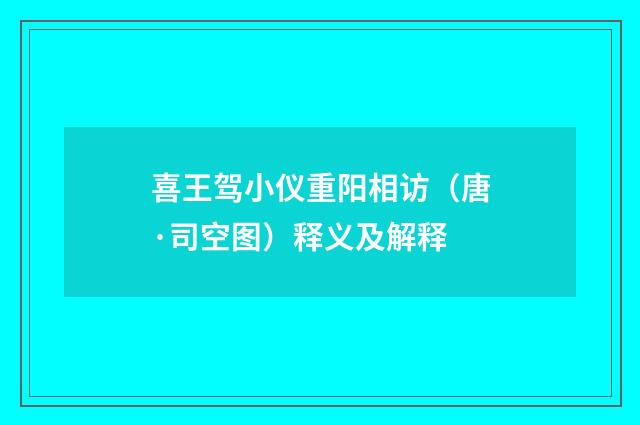喜王驾小仪重阳相访（唐·司空图）释义及解释
