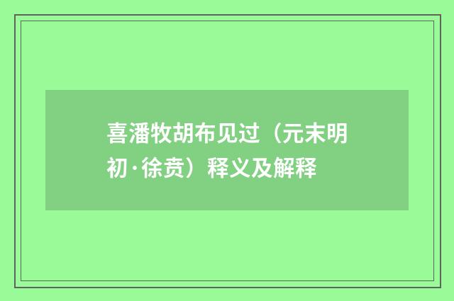 喜潘牧胡布见过（元末明初·徐贲）释义及解释