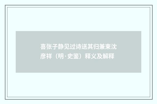 喜张子静见过诗送其归兼柬沈彦祥（明·史鉴）释义及解释