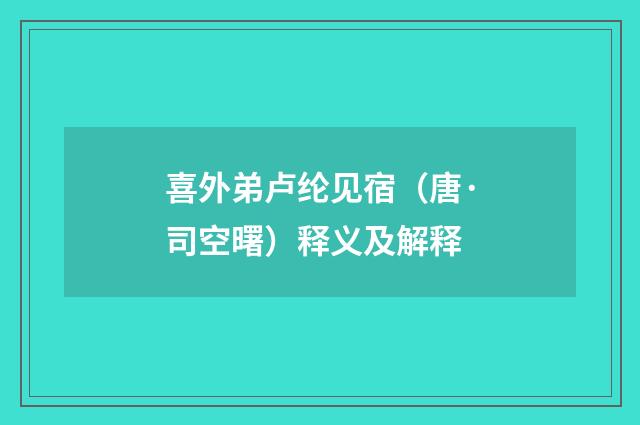 喜外弟卢纶见宿（唐·司空曙）释义及解释
