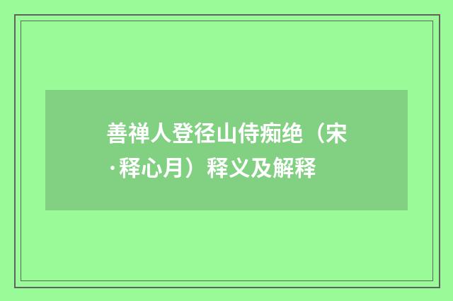 善禅人登径山侍痴绝（宋·释心月）释义及解释