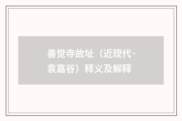 善觉寺故址（近现代·袁嘉谷）释义及解释