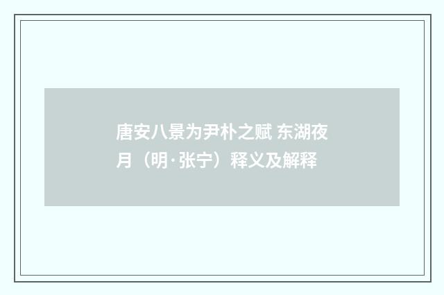 唐安八景为尹朴之赋 东湖夜月（明·张宁）释义及解释