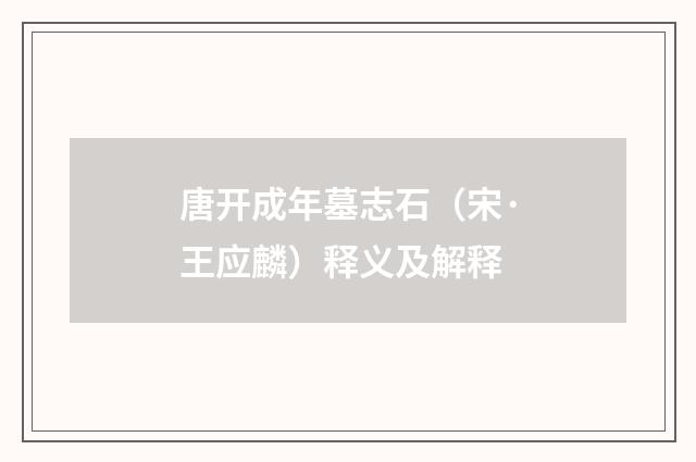 唐开成年墓志石（宋·王应麟）释义及解释