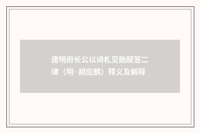 唐明府长公以诗札见贻赋答二律（明·胡应麟）释义及解释
