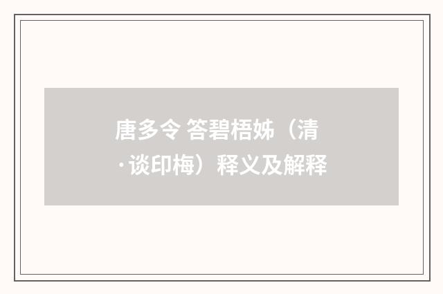 唐多令 答碧梧姊（清·谈印梅）释义及解释