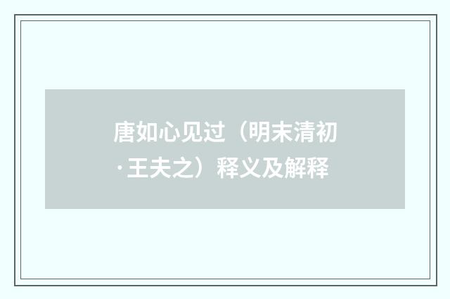 唐如心见过（明末清初·王夫之）释义及解释